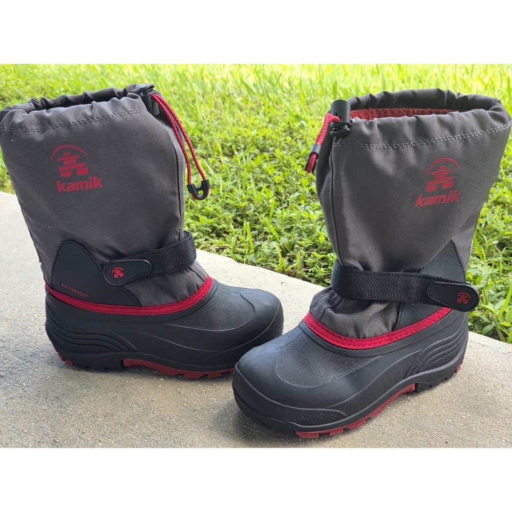 Kamik Kids Waterproof Snow Boots Black Red Trim Size 3 Winter Mid-Calf - Picture 3 of 6